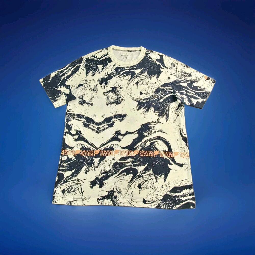 Fabletics T Shirt Mens Sz L Blue White Tie Dye Coordinates Spell Out Logo C23-11